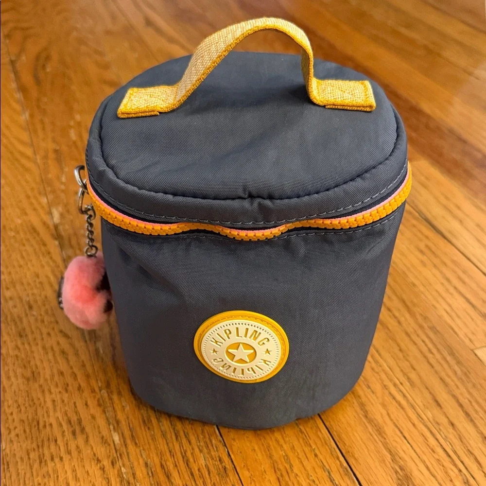 Kipling Navy Cosmetic Case with Yellow Accents and Pink Pom - Picture 1 of 7